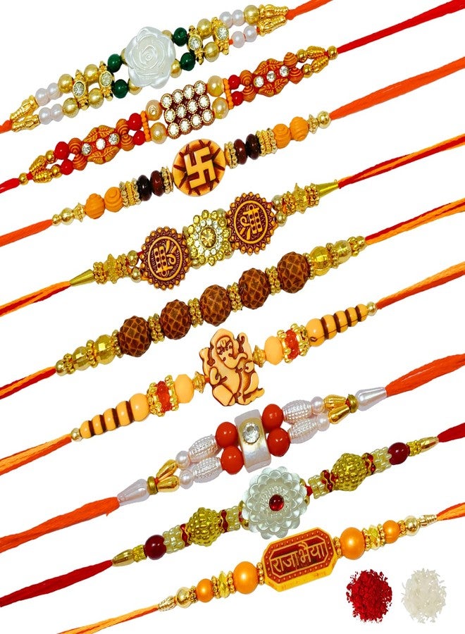 Sesonby Bhai Rakhi for Brother, Bhaiya Bhabhi Pair & Rakhi for Kids Boys | Bracelet Style | (set of 9) - Image 1